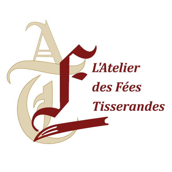 Logo des Fées Tisserandes lettres initiales enchevêtrées briques et beiges sur fond blanc
